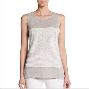 Lafayette 148 Grey Cream Sleeveless Knit Top S Quiet Luxury Classic Minimalist